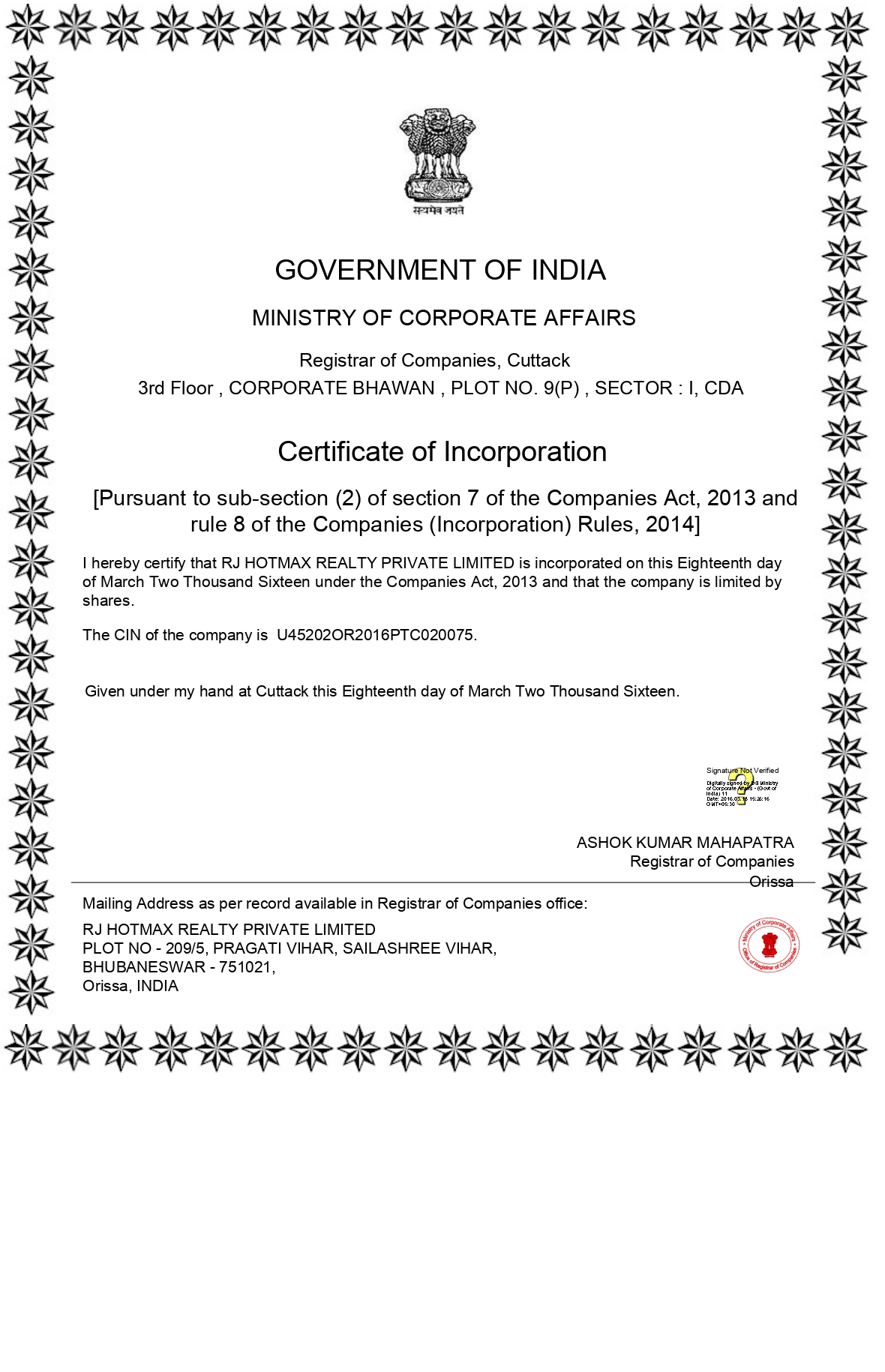 Certificate of Incorporation 